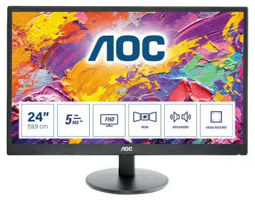 [Goods:Monit-00775] AOC M2470SWH - 24", FHD Monitor, 60Hz,5ms, MVA, Speakers Black